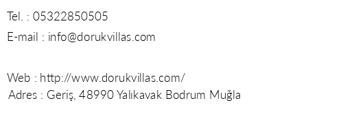 Doruk Villas Yalkavak telefon numaralar, faks, e-mail, posta adresi ve iletiim bilgileri